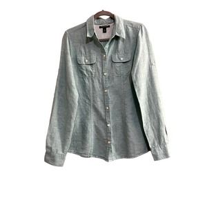 Banana Republic womens size 10 tall mint green linen button-up blouse